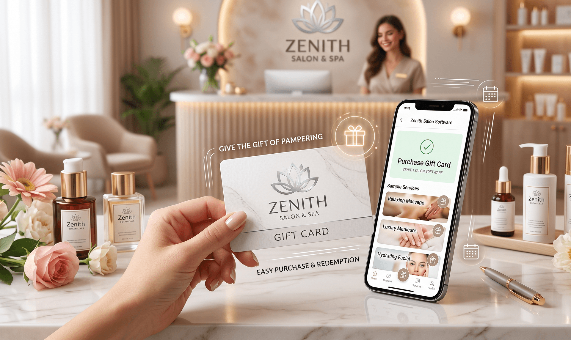 BarbNow salon gift card software dashboard showing gift card management